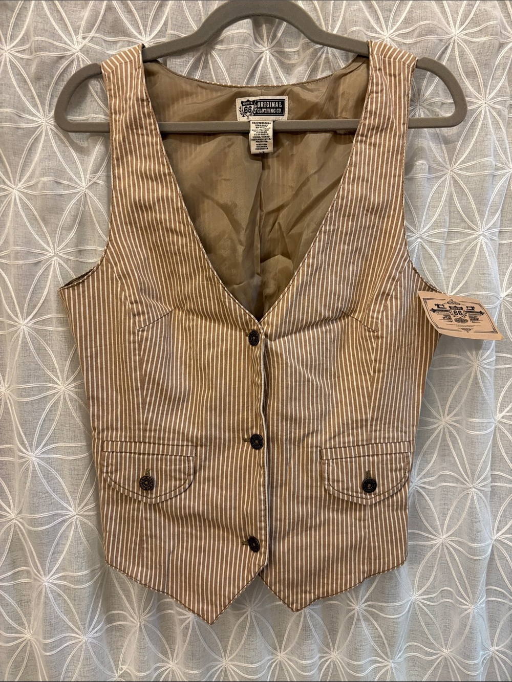 Route 66 Tan & White Striped Cotton Vest